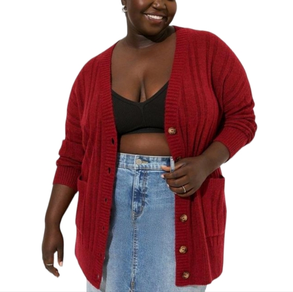 Nwt Torrid Red Vegan Cashmere Front Cardigan sz 1X - Picture 1 of 5